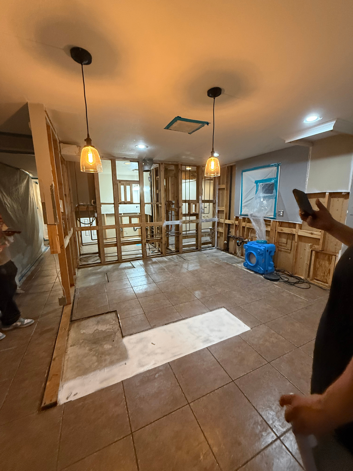 Residential restoration in progress with drying equipment
